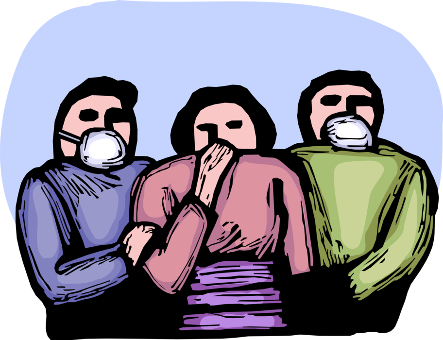 Vector Illustration of Sympathetic Public Wearing Protective Masks Pay Tribute to Victims