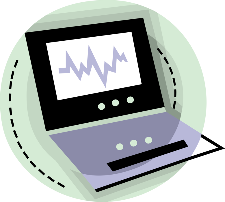 Vector Illustration of Notebook or Laptop Computer with Infographic Chart Diagram Graphical Representation of Data