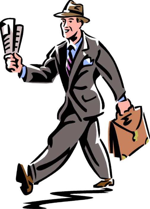 Vector Illustration of Businessman Walks to Work with Newspaper and Briefcase