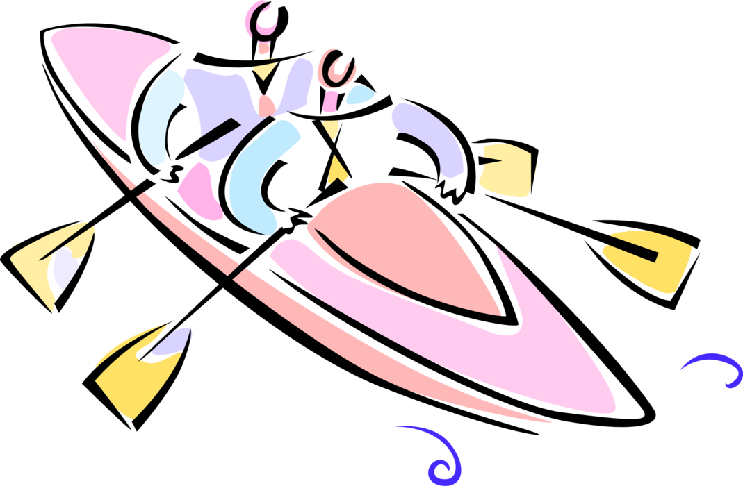 Vector Illustration of Businessmen Kayakers Paddle Kayak Watercraft Using Teamwork