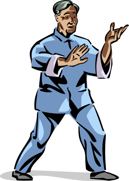 Vector Illustration of Retired Elderly Senior Citizen Seeks Health Benefits and Greater Longevity Through Practice of Tai Chi