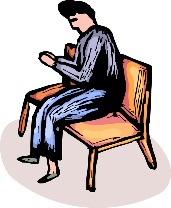 Vector Illustration of Christian Religious Parishioner Kneels Praying in Church Pew