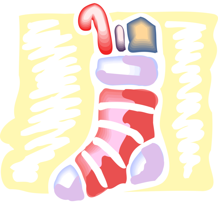 Vector Illustration of Festive Season Christmas Stocking with Gifts and Candy Cane