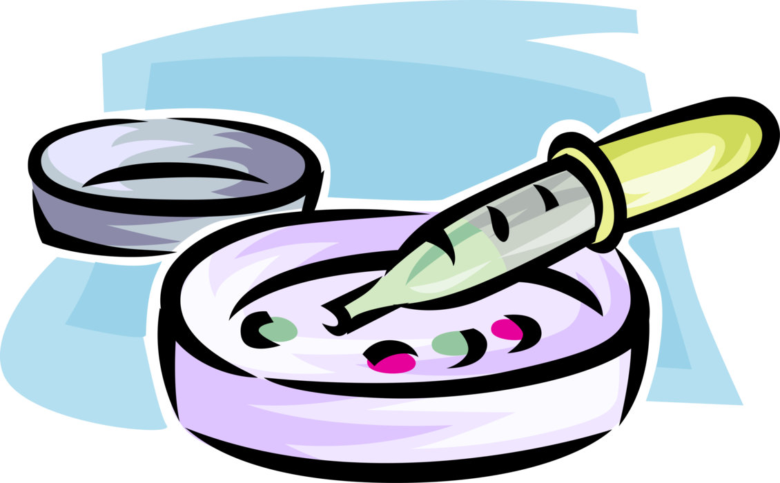 Vector Illustration of Microorganisms in Petri Culture Dish with Pasteur Pipette to Transfer Liquid