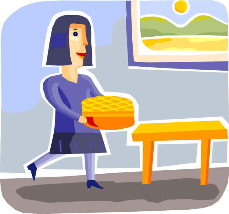 Vector Illustration of Homemaker Mom Shows Off Baking Skills and Bakes Homemade Pie Dessert