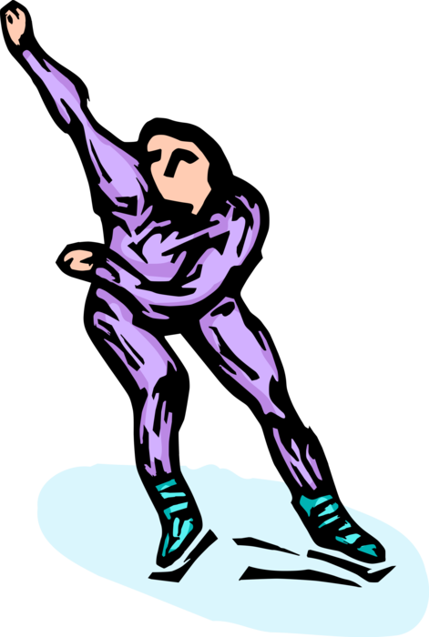 Vector Illustration of Speed Skater Skating on Ice with Skates