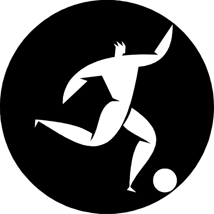 Vector Illustration of Sport of Soccer Football Player Kicks Ball During Match on Soccer Pitch