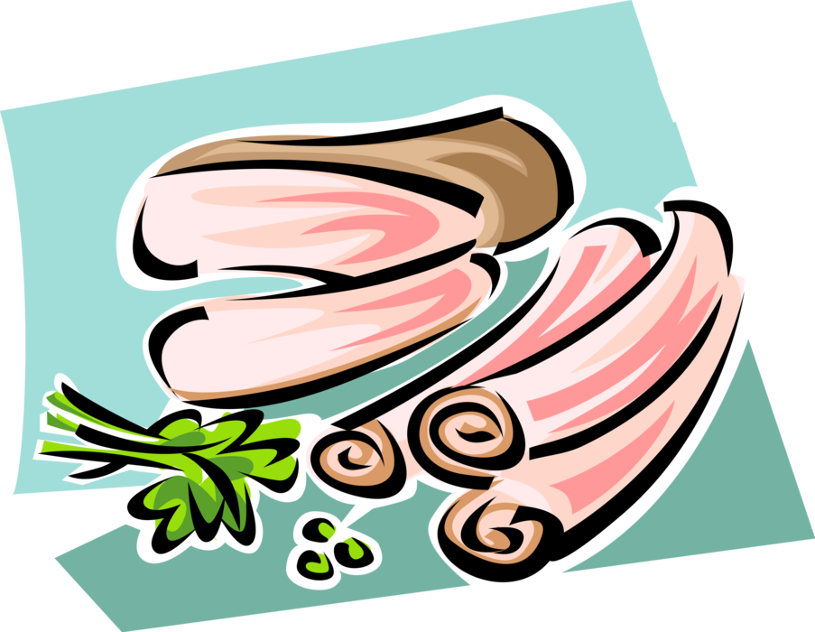 Vector Illustration of Cured Bacon Meat Product Prepared from Pork