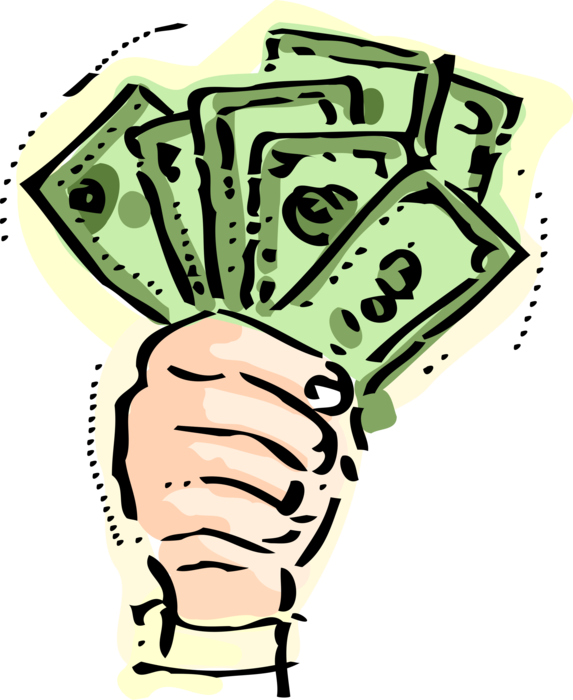 Vector Illustration of Hand Holds Fistful of Cash Money Dollar Bills