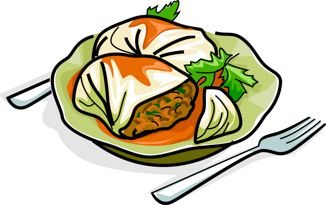 Vector Illustration of Russian Cuisine Stuffed Cabbage Rolls with Minced Meat
