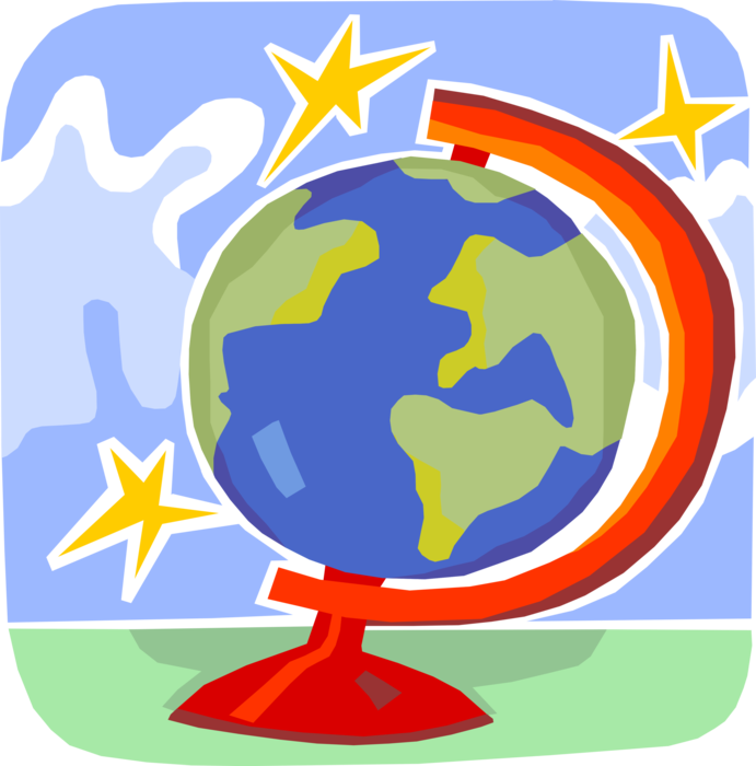 Vector Illustration of Three-Dimensional, Spherical, Scale Model Terrestrial Geographical World Globe