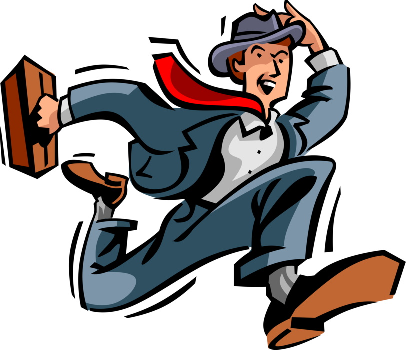 Vector Illustration of Businessman Races with Briefcase to Outsmart Competition