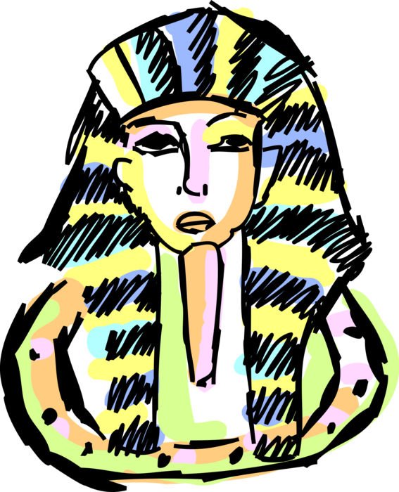 Vector Illustration of Ancient Egyptian Pharaoh of 18th Dynasty King Tutankhamen "King Tut" Gold Mask