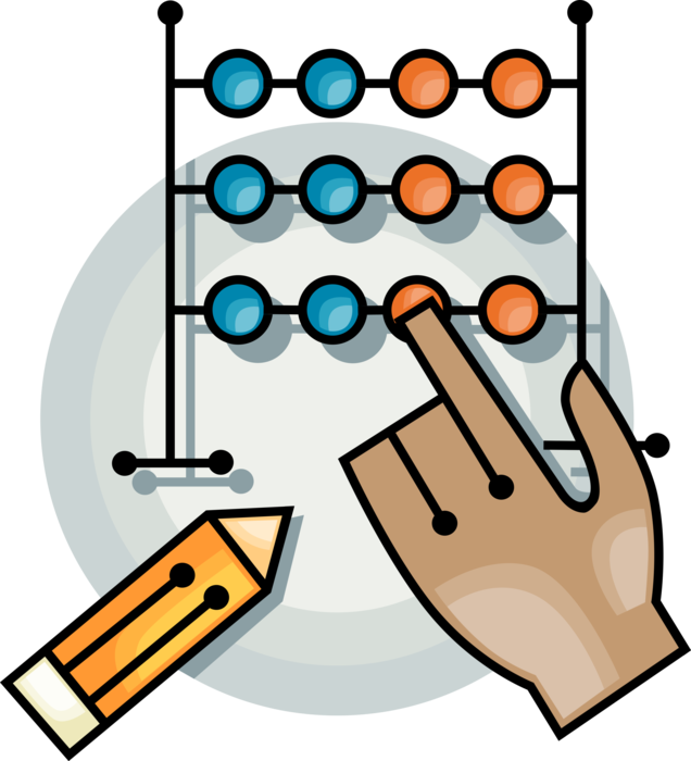 Vector Illustration of Hand Counts with Abacus Counting Bead Frame Calculating Tool