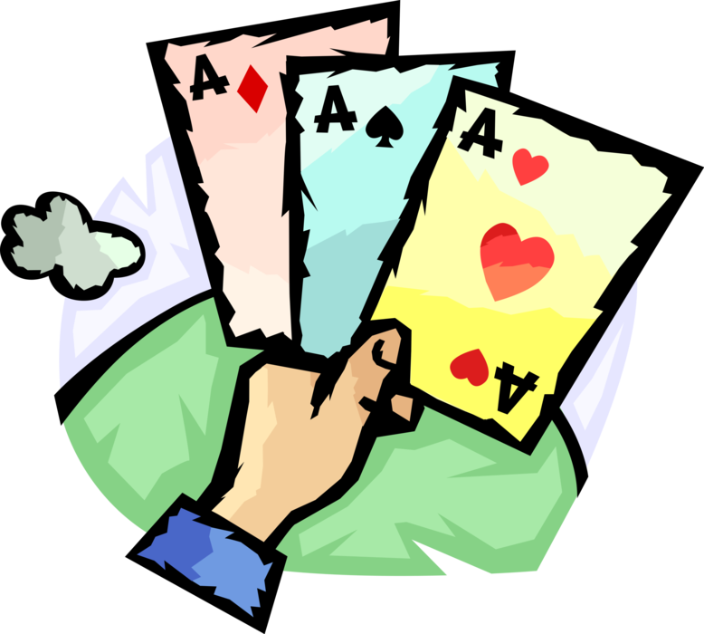 Vector Illustration of Hand Holds Aces with Playing Cards in Gambling Poker Game 