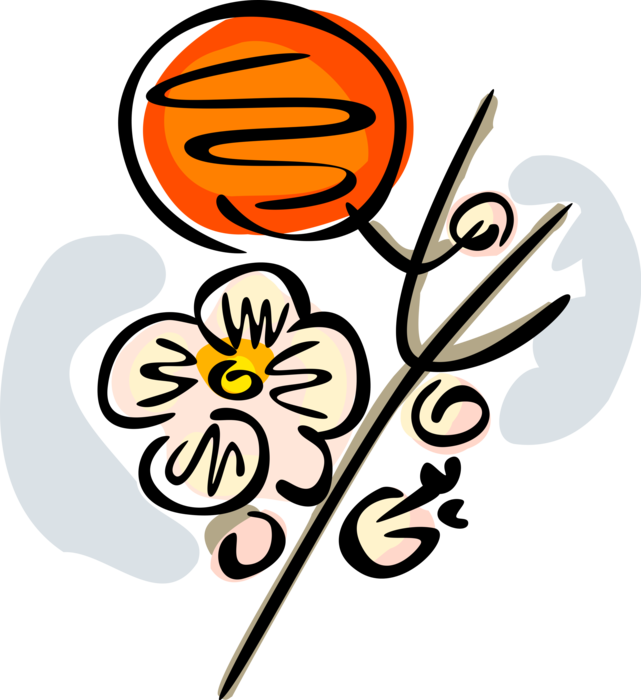 Vector Illustration of Japanese Orange Blossom Flowers and Fruit