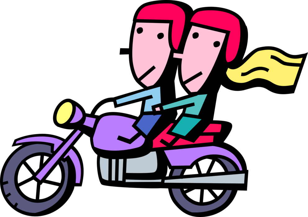 Vector Illustration of Couple Rides Street Bike Motorcycle or Motorbike Motor Vehicle