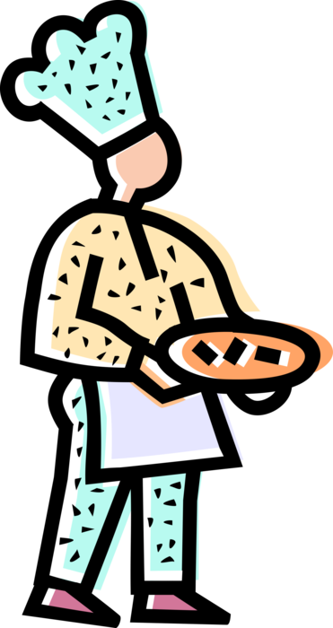 Vector Illustration of Restaurant Culinary Chef Serves Food Tray