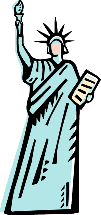 Vector Illustration of Statue of Liberty Colossal Neoclassical Sculpture on Liberty Island, New York City