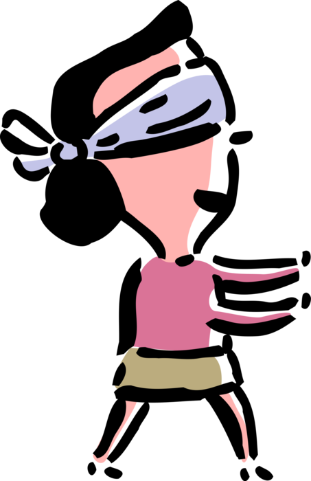 Vector Illustration of Woman in Blindfold Walks with Arms Outstretched