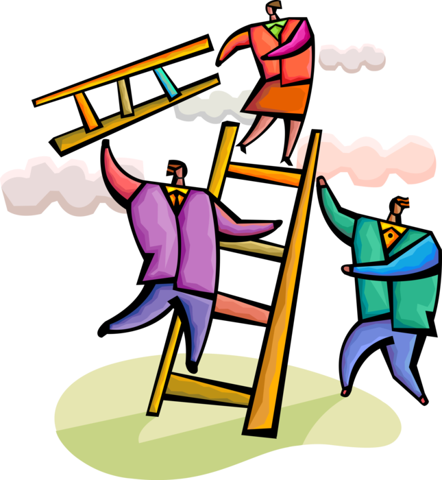 Vector Illustration of Business Associates Use Teamwork and Collaboration to Climb Ladders of Success