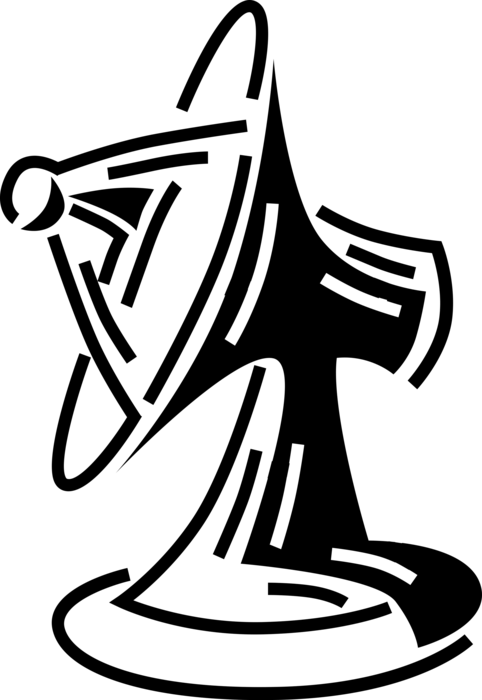 Vector Illustration of Satellite Dish Parabolic Antenna Receives Electromagnetic Signals 