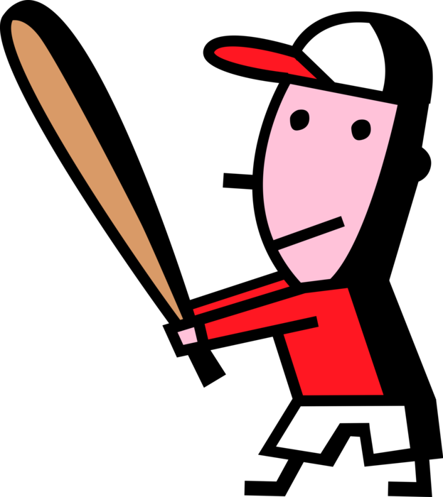Vector Illustration of American Pastime Sport of Baseball Player Swings Bat During Game