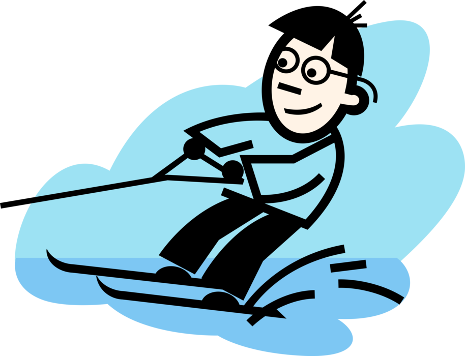 Vector Illustration of Water Skier with Towline Water Skis Behind Boat
