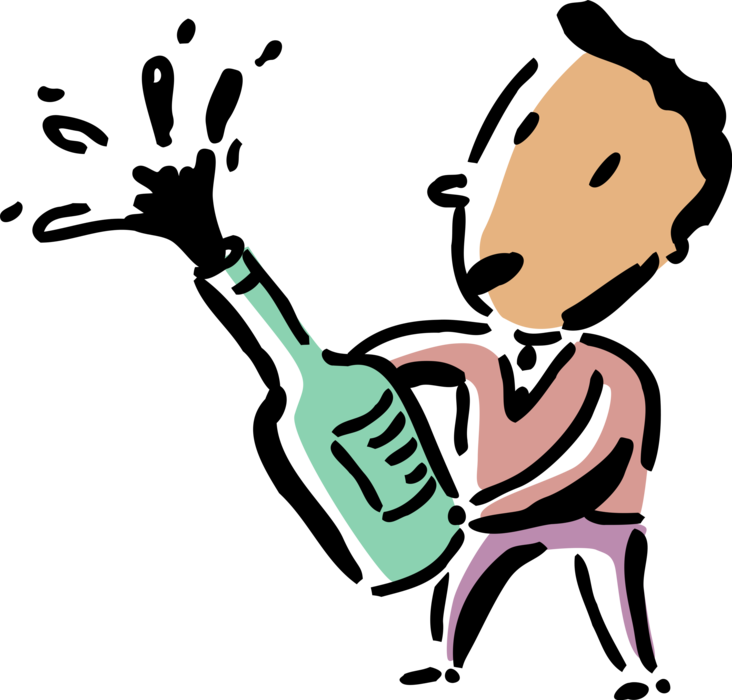 Vector Illustration of Celebrating Businessman Pops Cork on Champagne Bottle