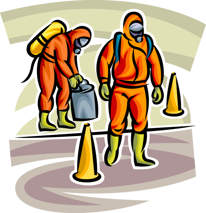 Vector Illustration of Homeland Security Personnel Place Contaminated Hazardous Materials in Containment Vessel