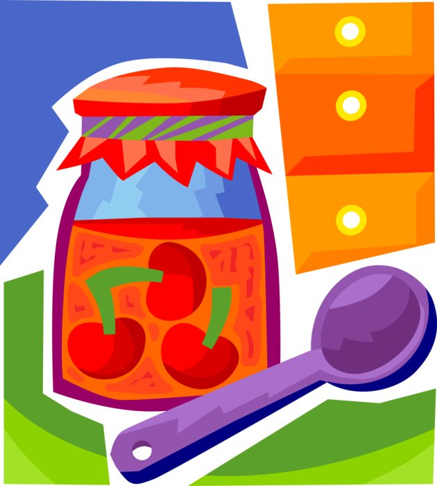 Vector Illustration of Homemade Fruit Preserves in Jar with Spoon
