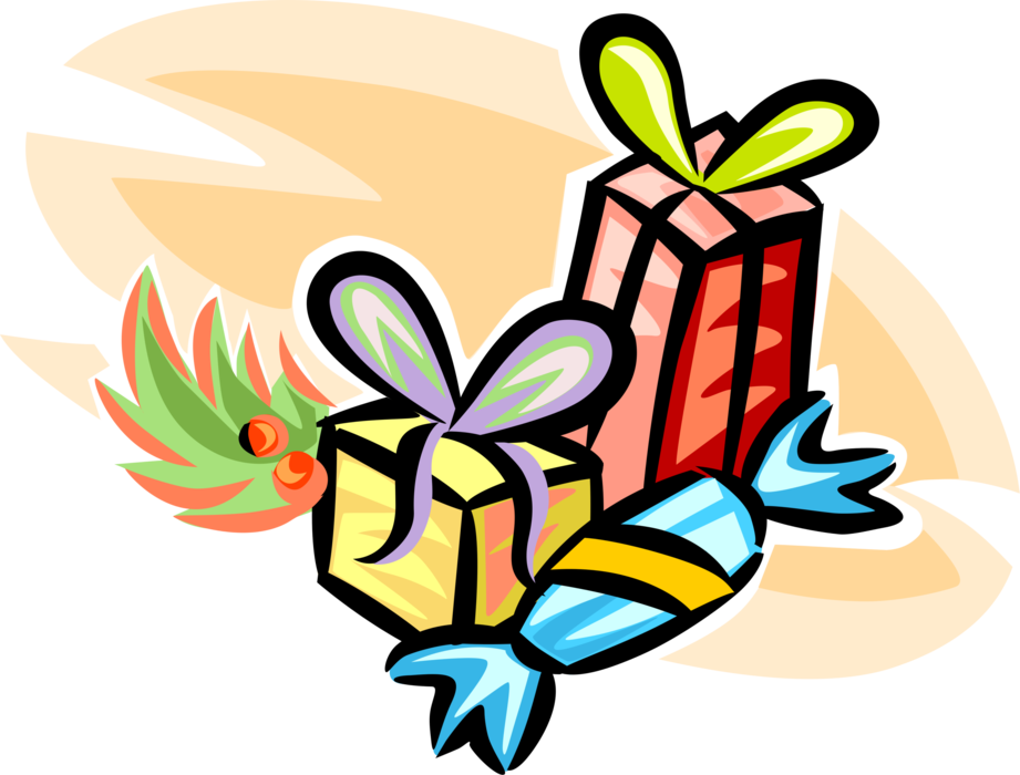Vector Illustration of Gift Wrapped Christmas Presents with Ribbons and Bows
