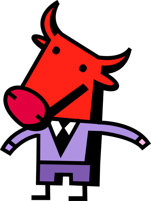 Vector Illustration of Financial Stock Market Bull with Horns Represents Bull Market Encouraging Buying on Wall Street