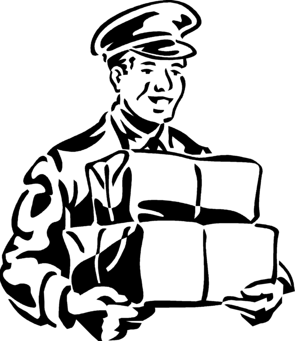 Vector Illustration of Postal Service Mailman or Delivery Courier Delivers Mail Package