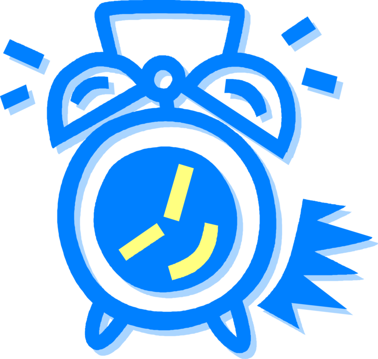 Vector Illustration of Alarm Clock Displays Time and Rings For Wake-Up Call