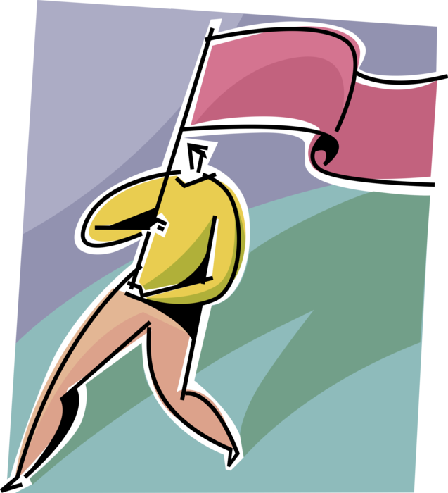 Vector Illustration of Man Carries Flag Banner on Pole