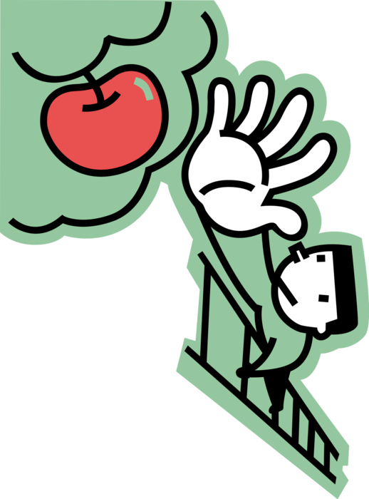 Vector Illustration of Picking Orchard Harvest Pomaceous Food Fruit Apples with Step Ladder