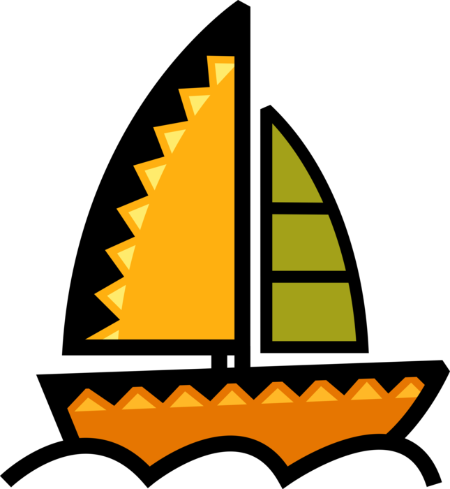 Vector Illustration of Sailboat Watercraft Vessel Sailing on Water Under Sail