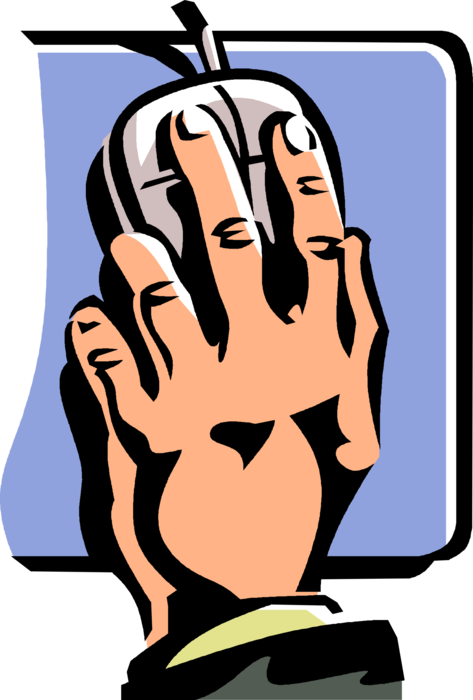 Vector Illustration of Hand on Computer Mouse Pointing Device Controls Graphical User Interface