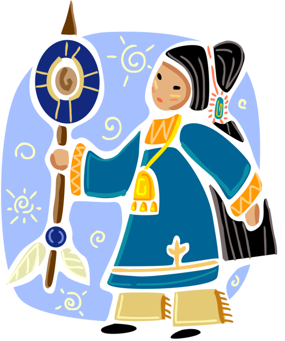 Vector Illustration of North American Indigenous Indian Woman in Traditional Dress