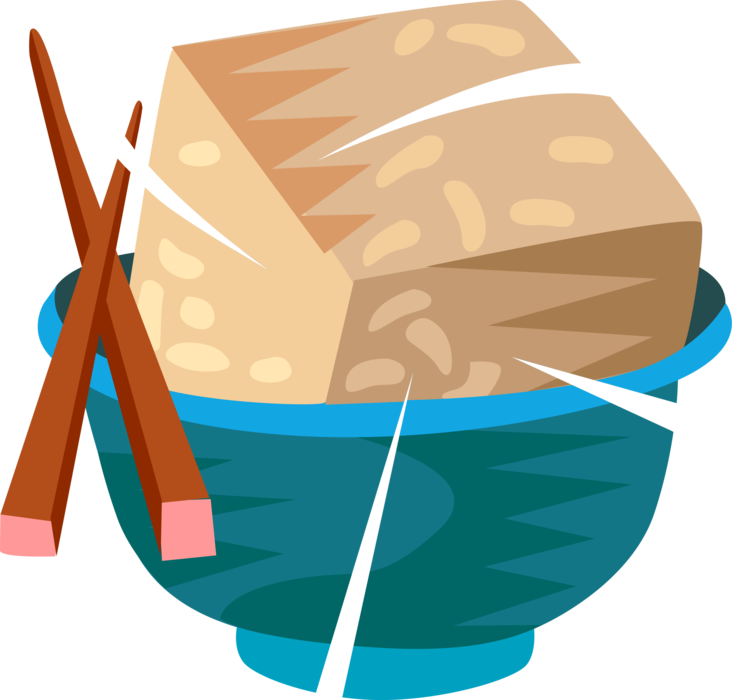 Vector Illustration of Japanese Tofu Food in Bowl with Chopsticks
