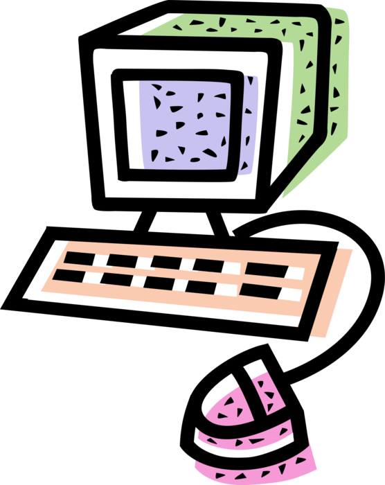Vector Illustration of Computer Desktop System with Keyboard and Mouse