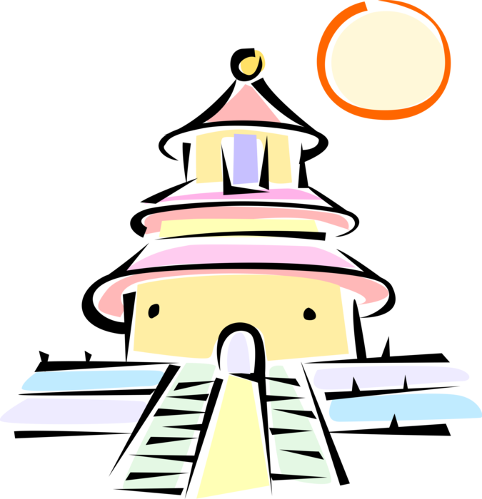 Vector Illustration of Temple of Heaven, Medieval Taoist Religious Building, Beijing, China