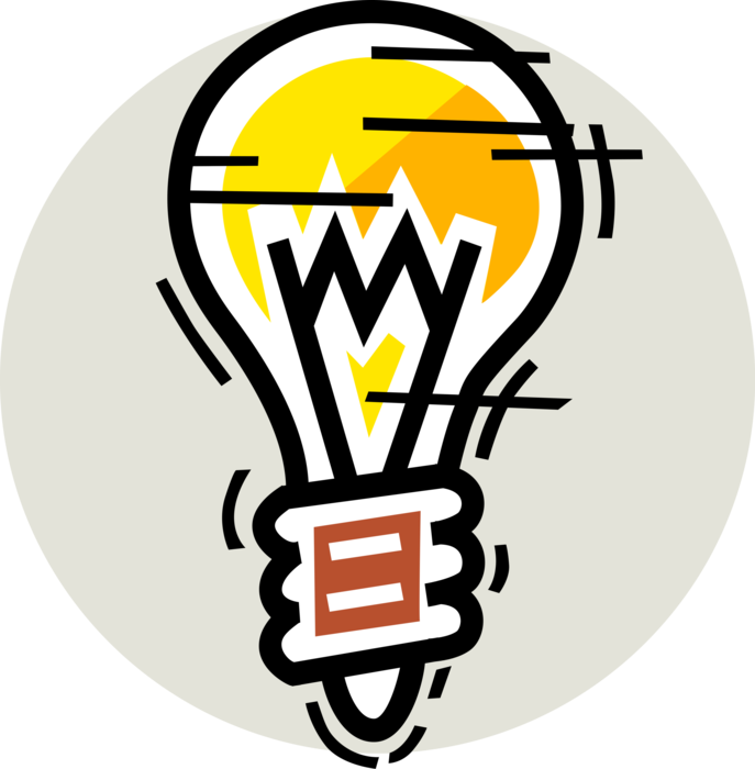 Vector Illustration of Electric Light Bulb Symbol of Invention, Innovation, Inspiration and Good Ideas