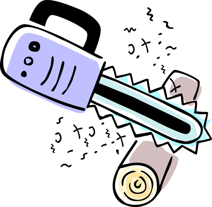 Vector Illustration of Portable Mechanical Chainsaw for Tree Felling, Limbing, Bucking, Pruning