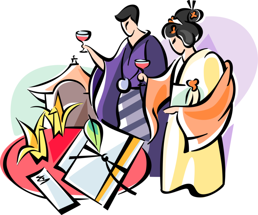 Vector Illustration of Japanese Traditional Wedding Ceremony