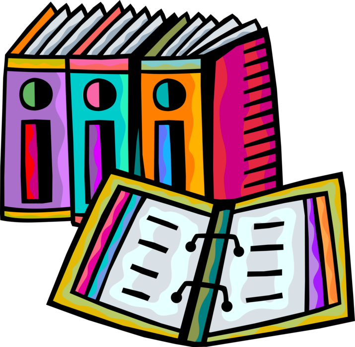 Vector Illustration of Work Records and Office Documents in Binders
