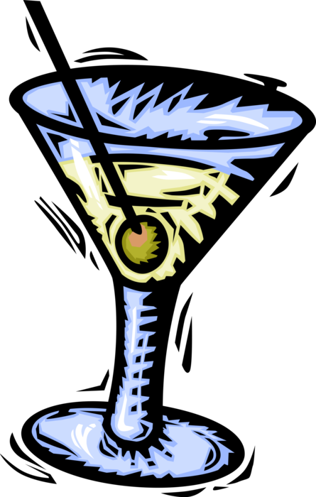 Vector Illustration of Alcohol Beverage Martini Cocktail Mixed Drink with Olive