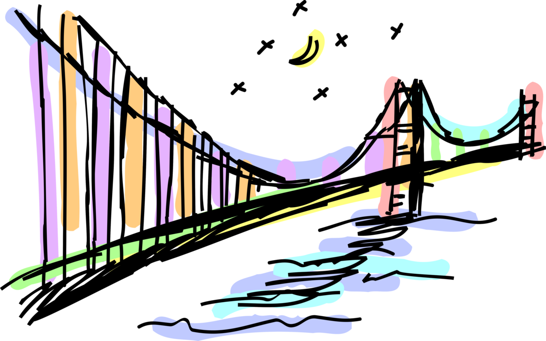 Vector Illustration of Golden Gate Suspension Bridge, San Francisco, California, USA