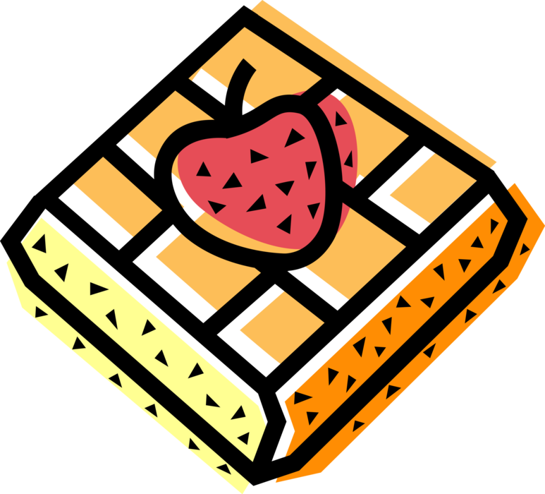 Vector Illustration of Breakfast Batter Cake Waffle with Strawberry Fruit